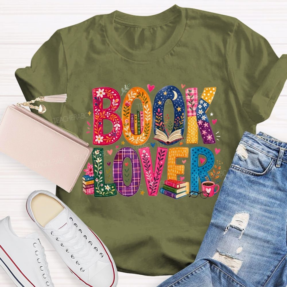 Book Lover Floral Pattern Letter Teacher T-shirt