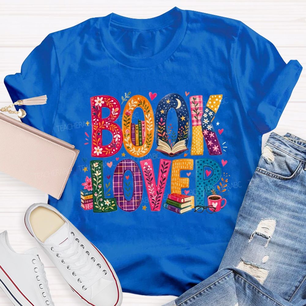 Book Lover Floral Pattern Letter Teacher T-shirt