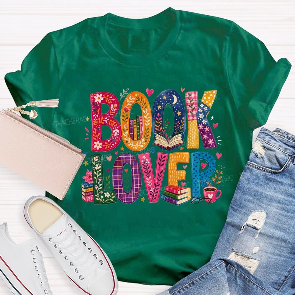 Book Lover Floral Pattern Letter Teacher T-shirt