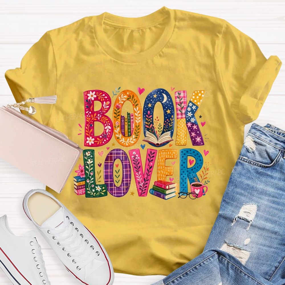 Book Lover Floral Pattern Letter Teacher T-shirt