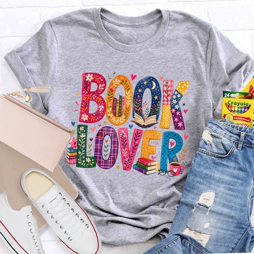 Book Lover Floral Pattern Letter Teacher T-shirt