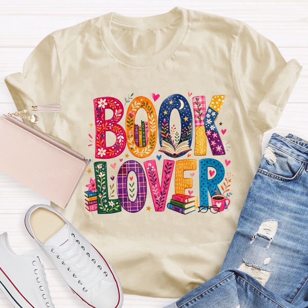 Book Lover Floral Pattern Letter Teacher T-shirt