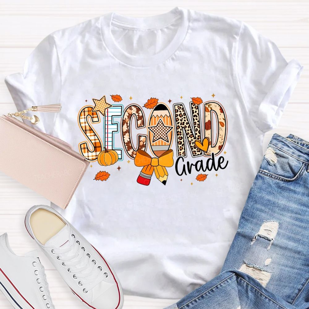 Personalized Grade Teacher Plaid Leopard Pumpkin Teacher T-shirt