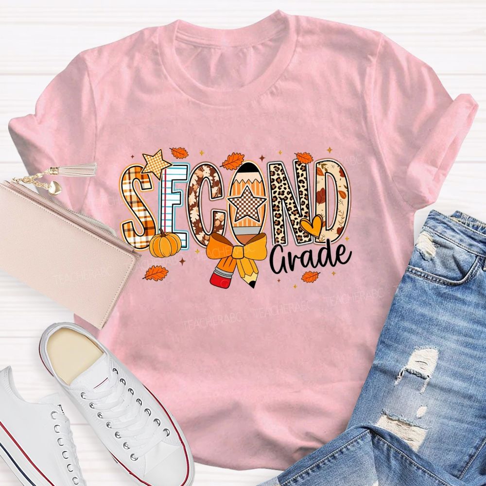 Personalized Grade Teacher Plaid Leopard Pumpkin Teacher T-shirt