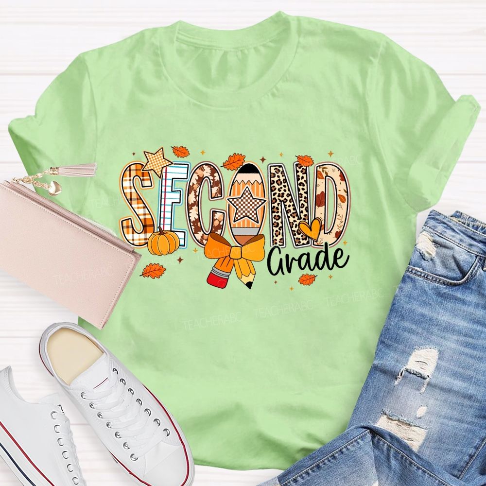 Personalized Grade Teacher Plaid Leopard Pumpkin Teacher T-shirt