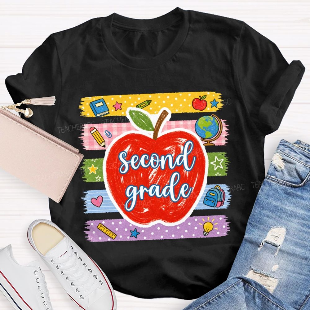 Personalized Grade Red Apple Washi Tape School Supplies Teacher T-shirt