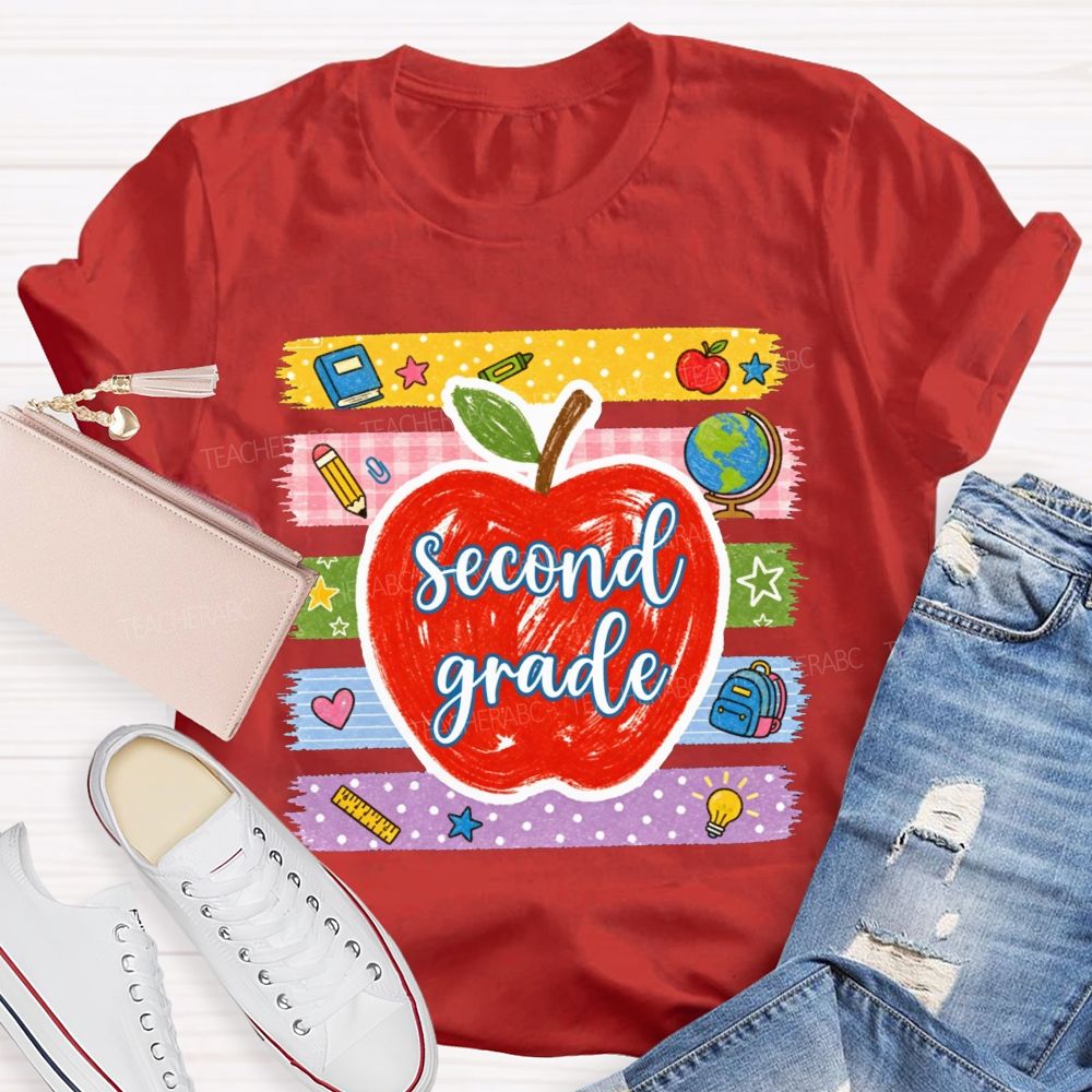 Personalized Grade Red Apple Washi Tape School Supplies Teacher T-shirt
