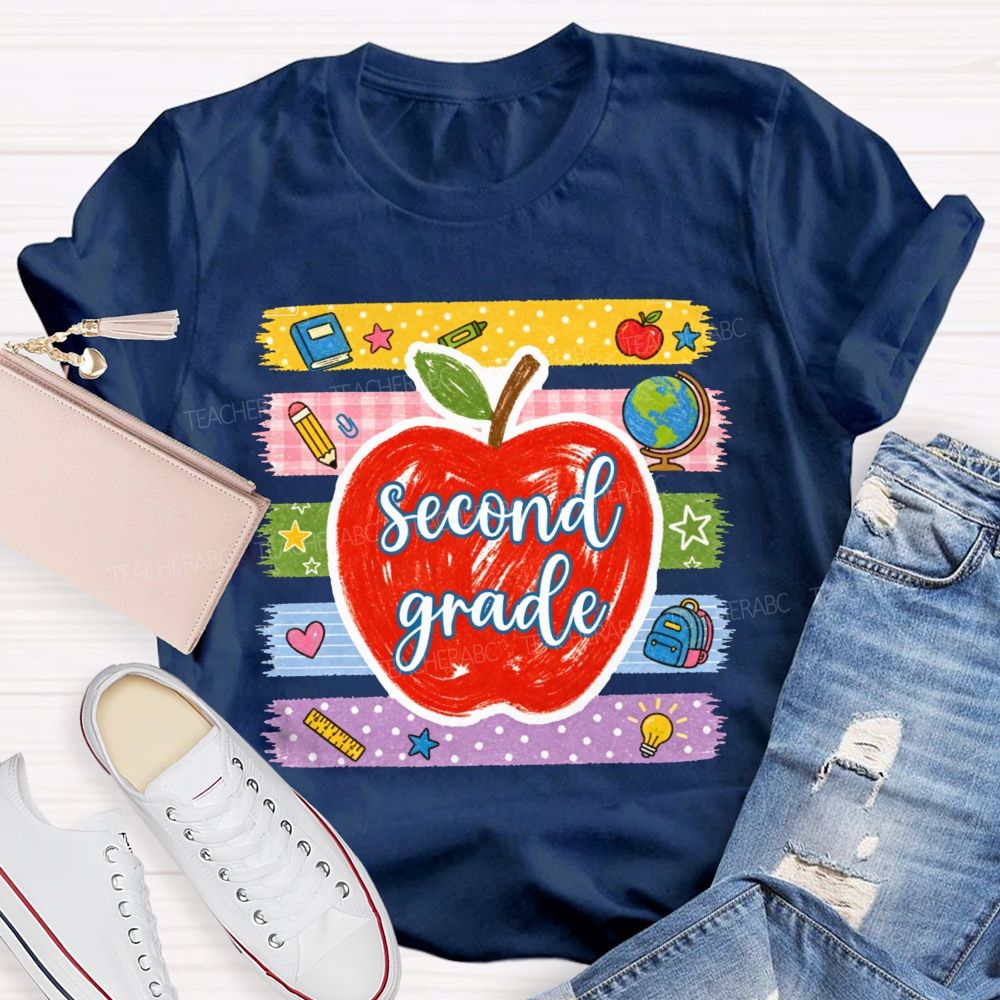 Personalized Grade Red Apple Washi Tape School Supplies Teacher T-shirt