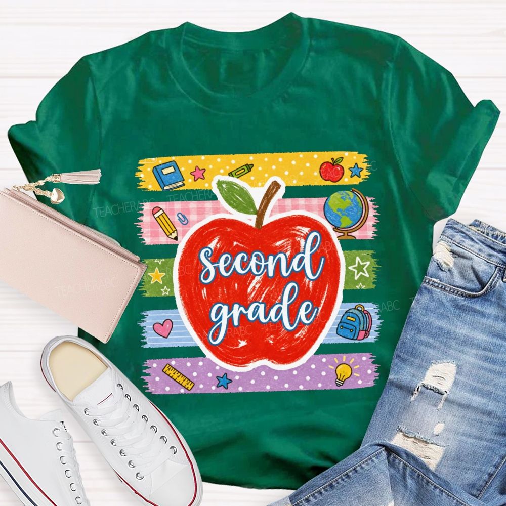 Personalized Grade Red Apple Washi Tape School Supplies Teacher T-shirt