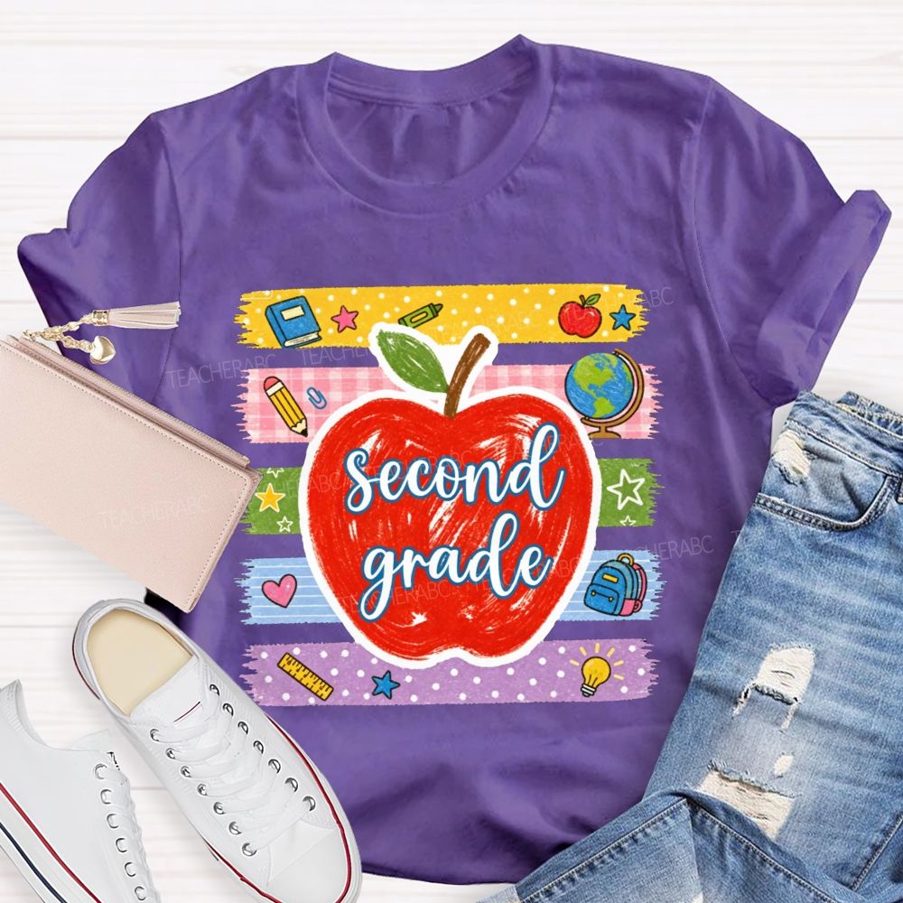 Personalized Grade Red Apple Washi Tape School Supplies Teacher T-shirt