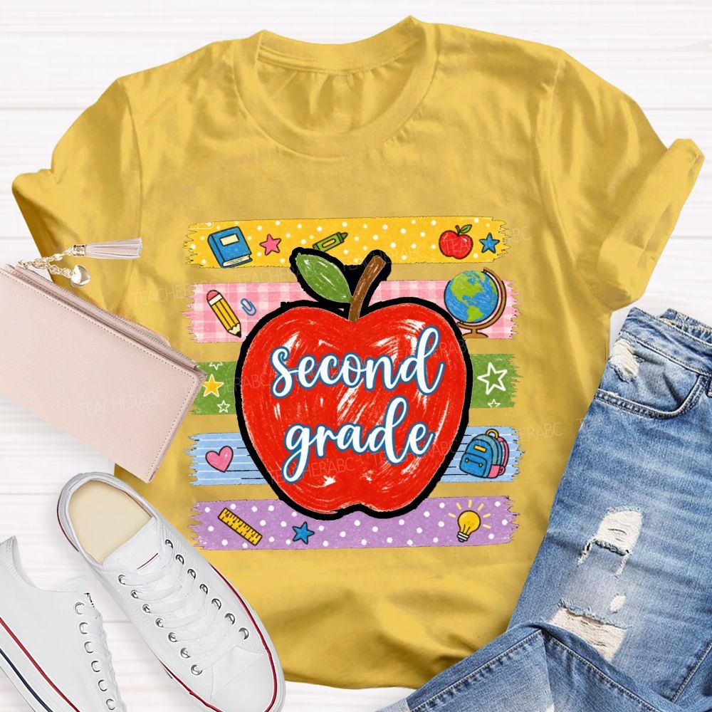 Personalized Grade Red Apple Washi Tape School Supplies Teacher T-shirt