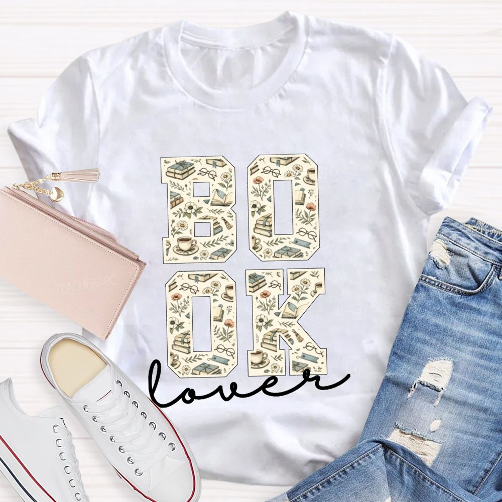 Book Lover Book Floral Coffee Glasses Teacher T-shirt