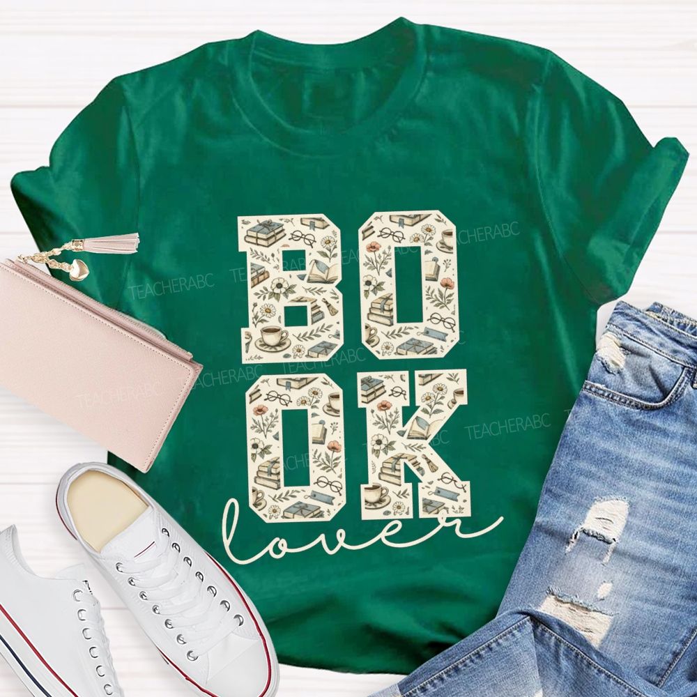 Book Lover Book Floral Coffee Glasses Teacher T-shirt