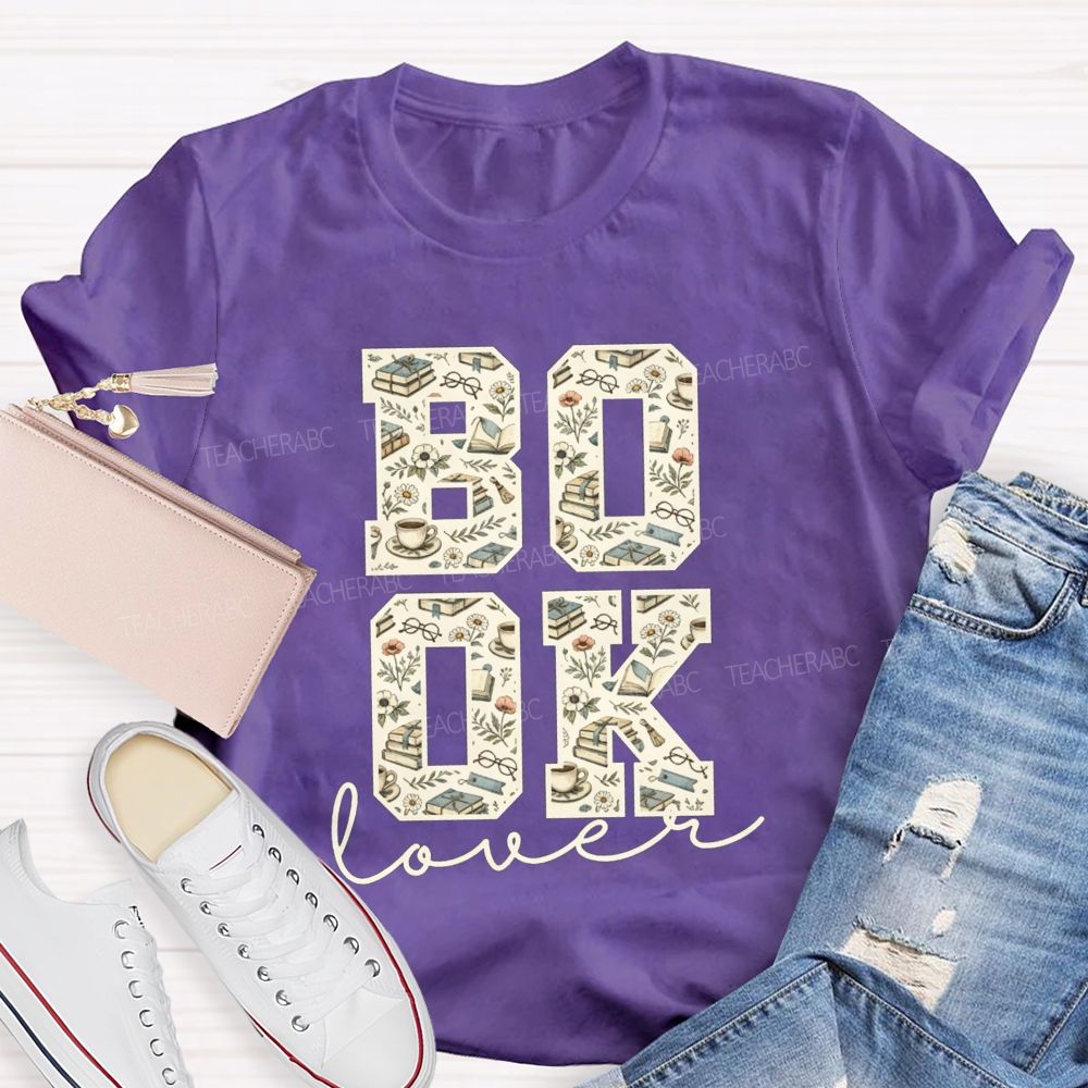 Book Lover Book Floral Coffee Glasses Teacher T-shirt