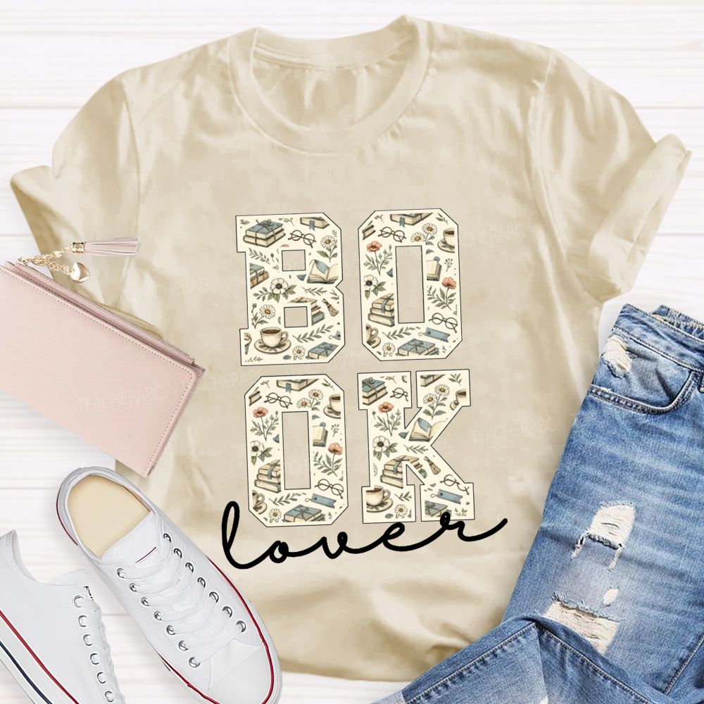 Book Lover Book Floral Coffee Glasses Teacher T-shirt