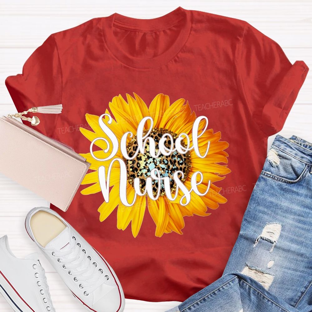 Sunflower Leopard Center School Nurse T-shirt