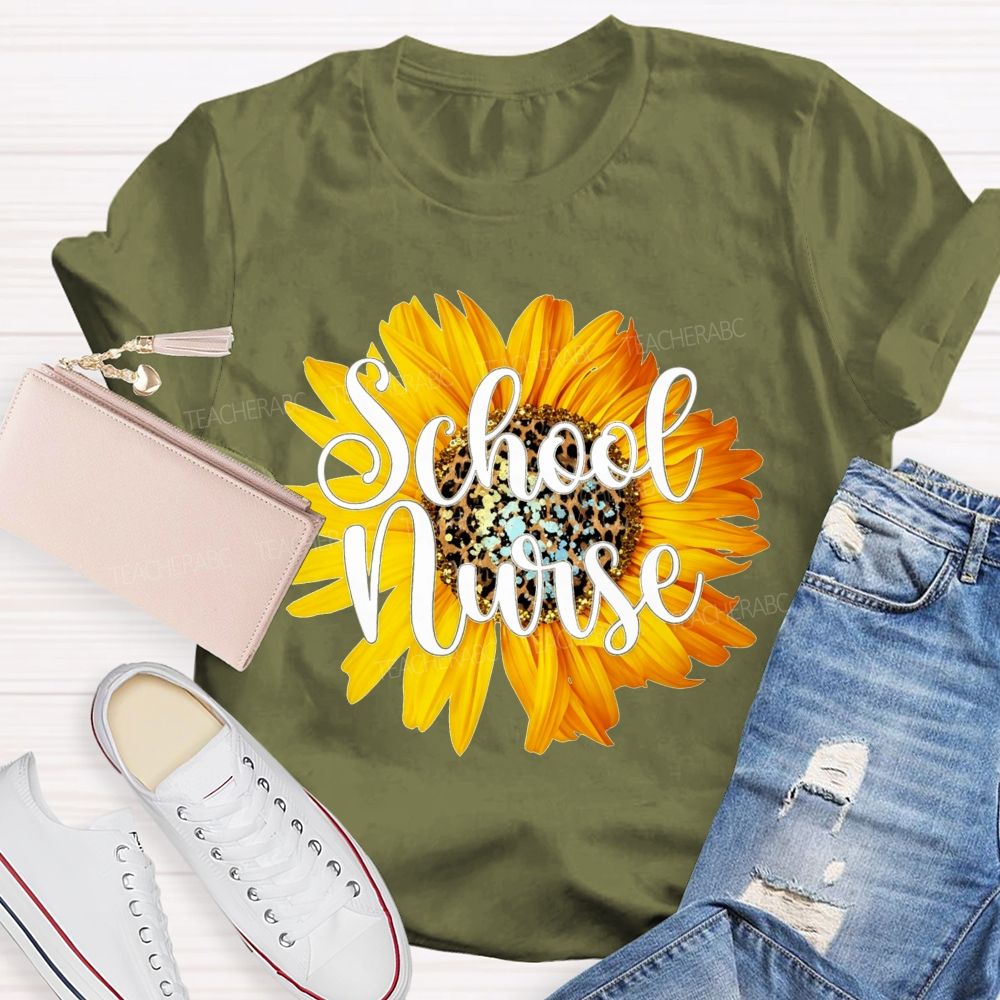 Sunflower Leopard Center School Nurse T-shirt