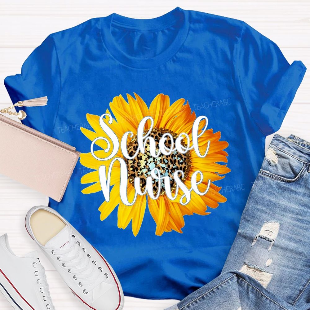 Sunflower Leopard Center School Nurse T-shirt
