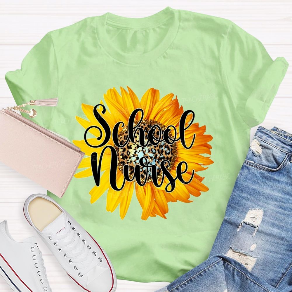 Sunflower Leopard Center School Nurse T-shirt