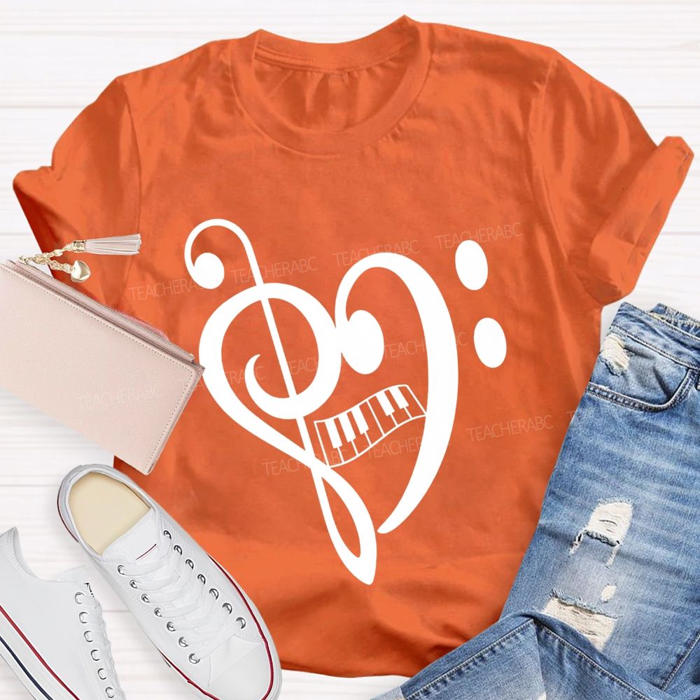 Treble And Bass Clef Heart Piano Music Teacher T-shirt