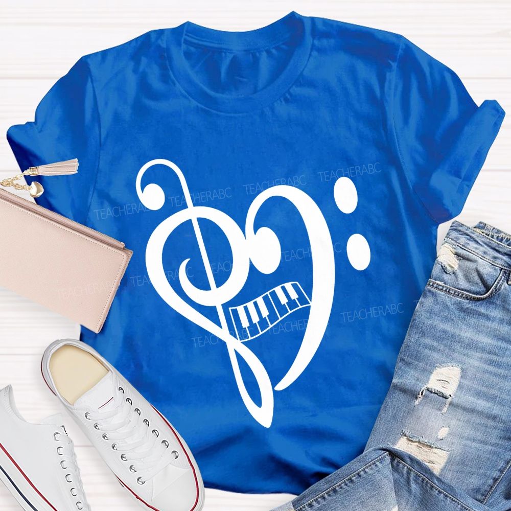 Treble And Bass Clef Heart Piano Music Teacher T-shirt