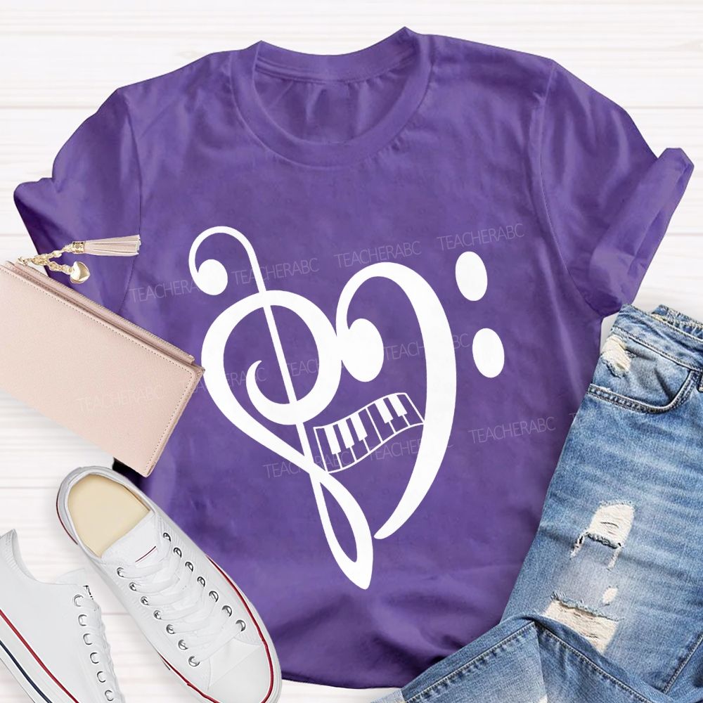 Treble And Bass Clef Heart Piano Music Teacher T-shirt