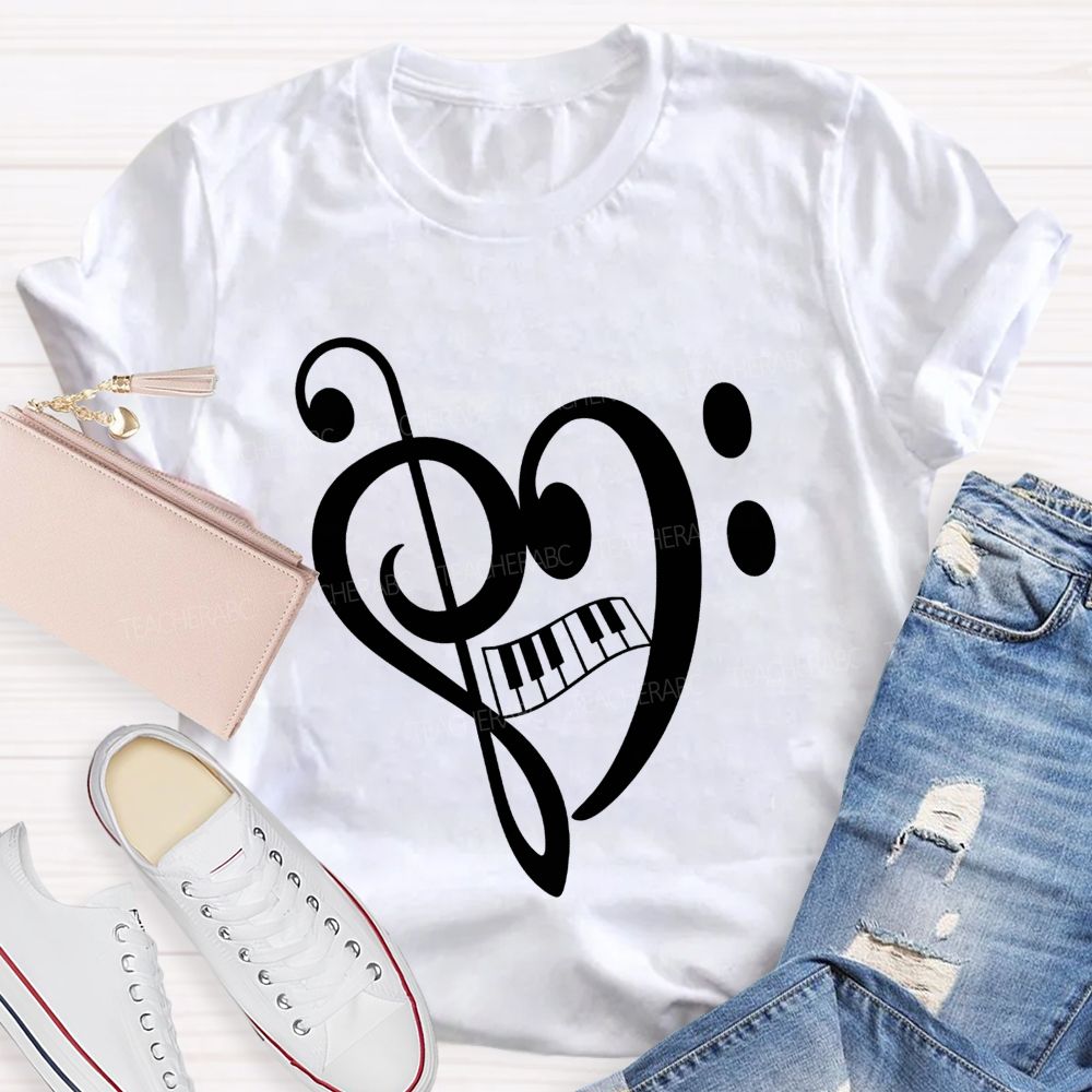 Treble And Bass Clef Heart Piano Music Teacher T-shirt