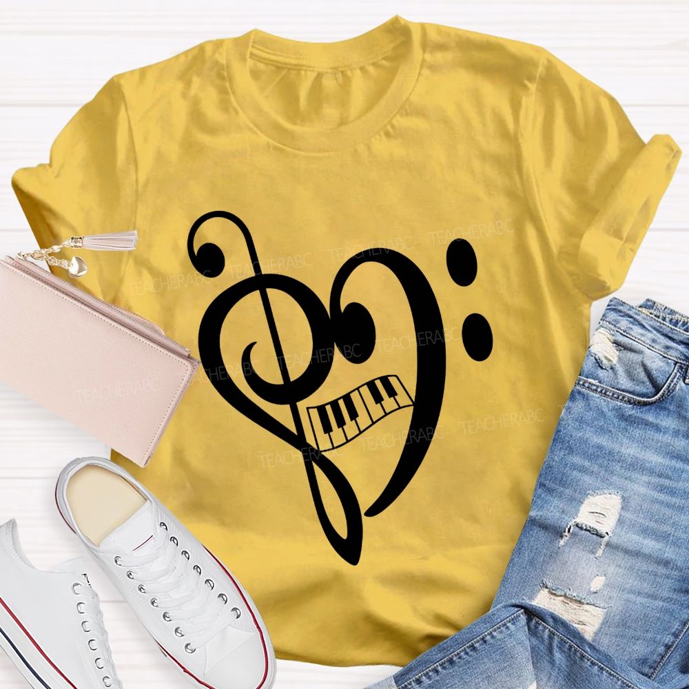Treble And Bass Clef Heart Piano Music Teacher T-shirt