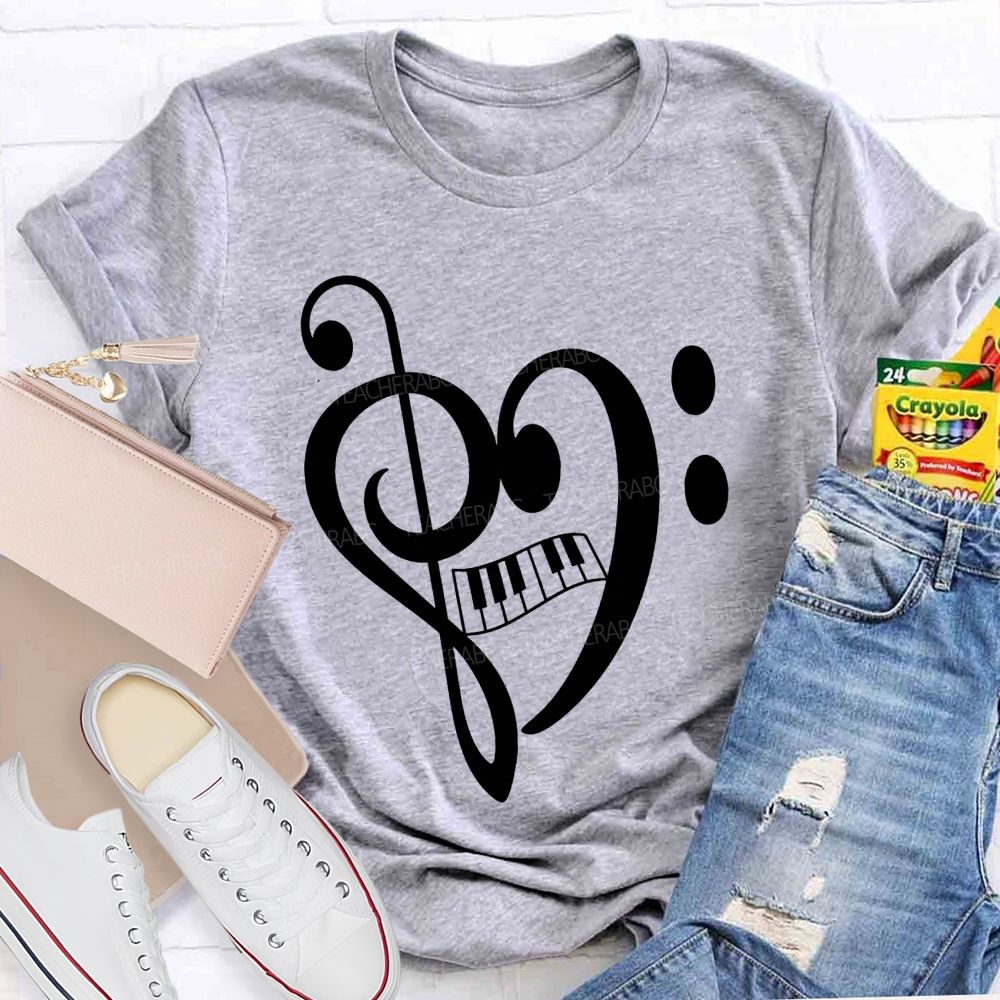 Treble And Bass Clef Heart Piano Music Teacher T-shirt