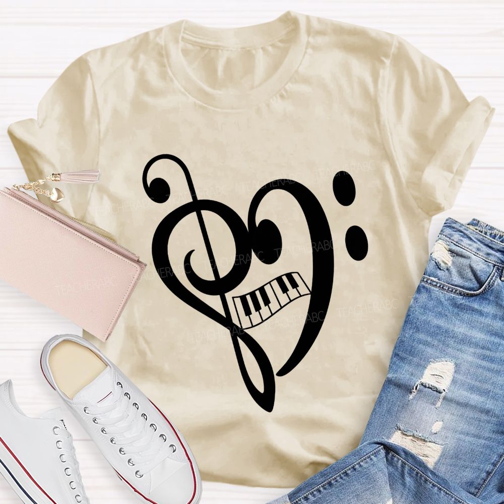 Treble And Bass Clef Heart Piano Music Teacher T-shirt