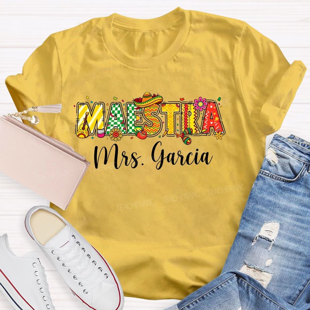 Personalized Name Maestra Mexican Fiesta Spanish Teacher T-shirt