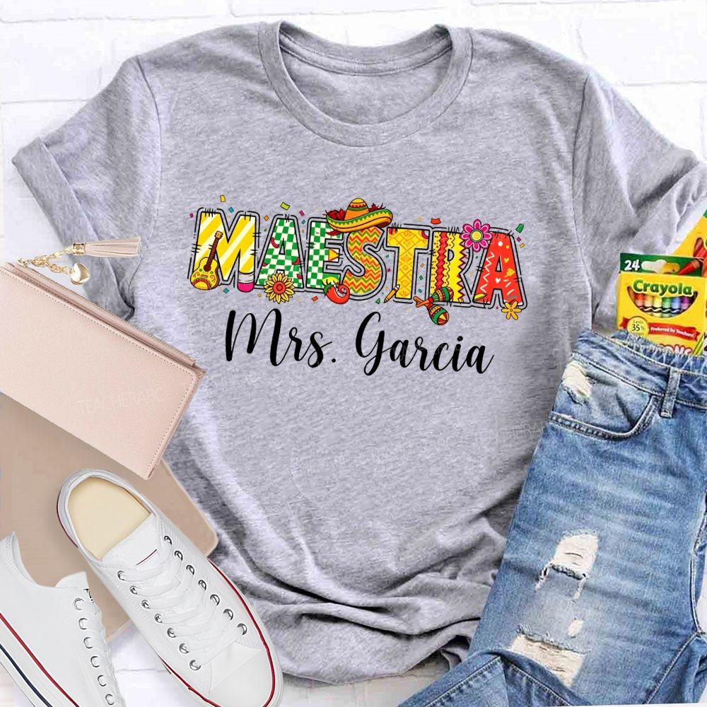 Personalized Name Maestra Mexican Fiesta Spanish Teacher T-shirt