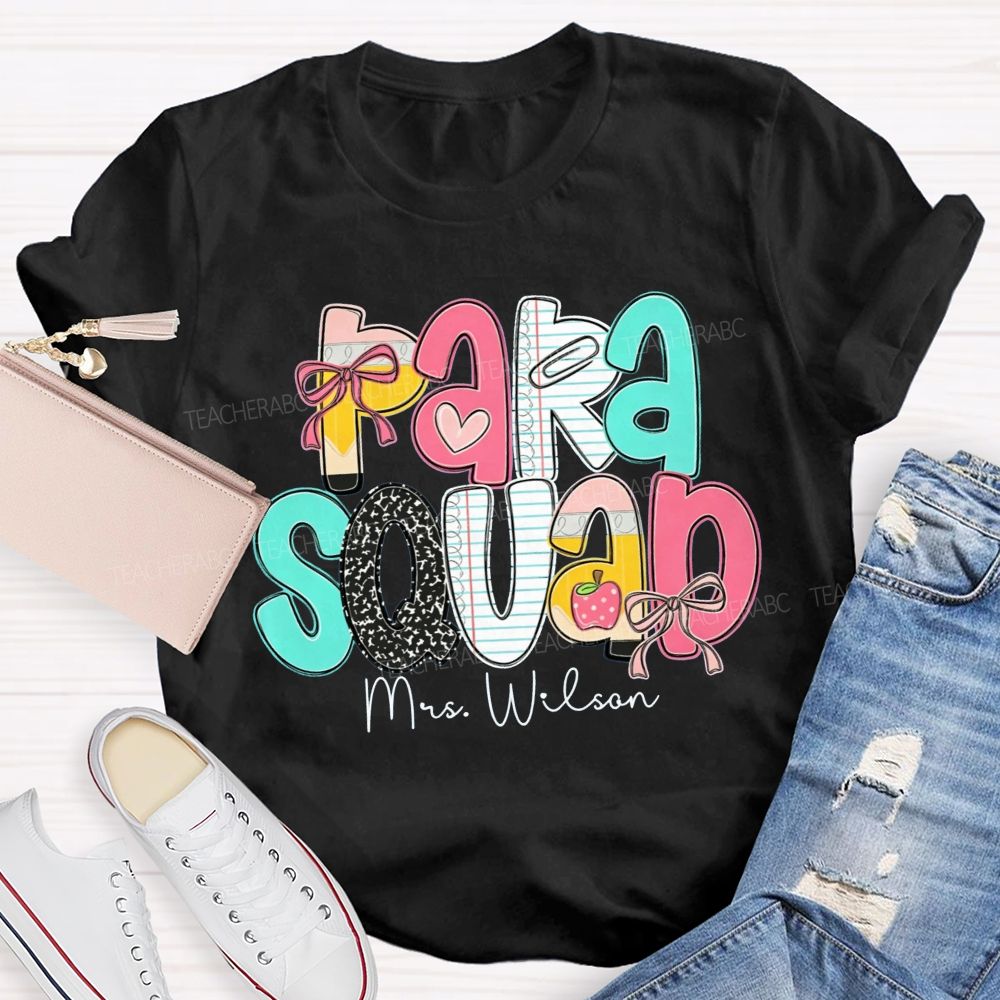 Personalized Name Para Squad Pink Heart Teacher T-Shirt