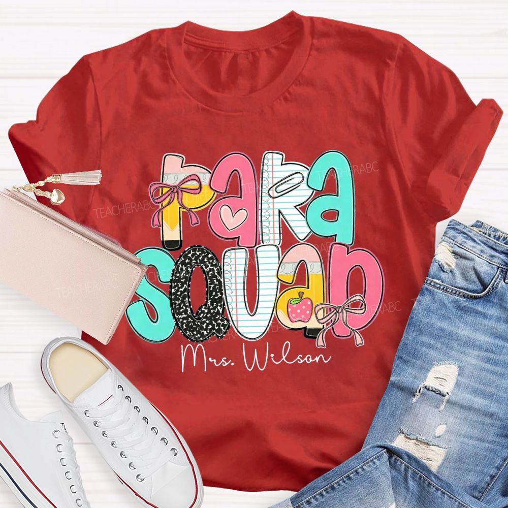 Personalized Name Para Squad Pink Heart Teacher T-Shirt