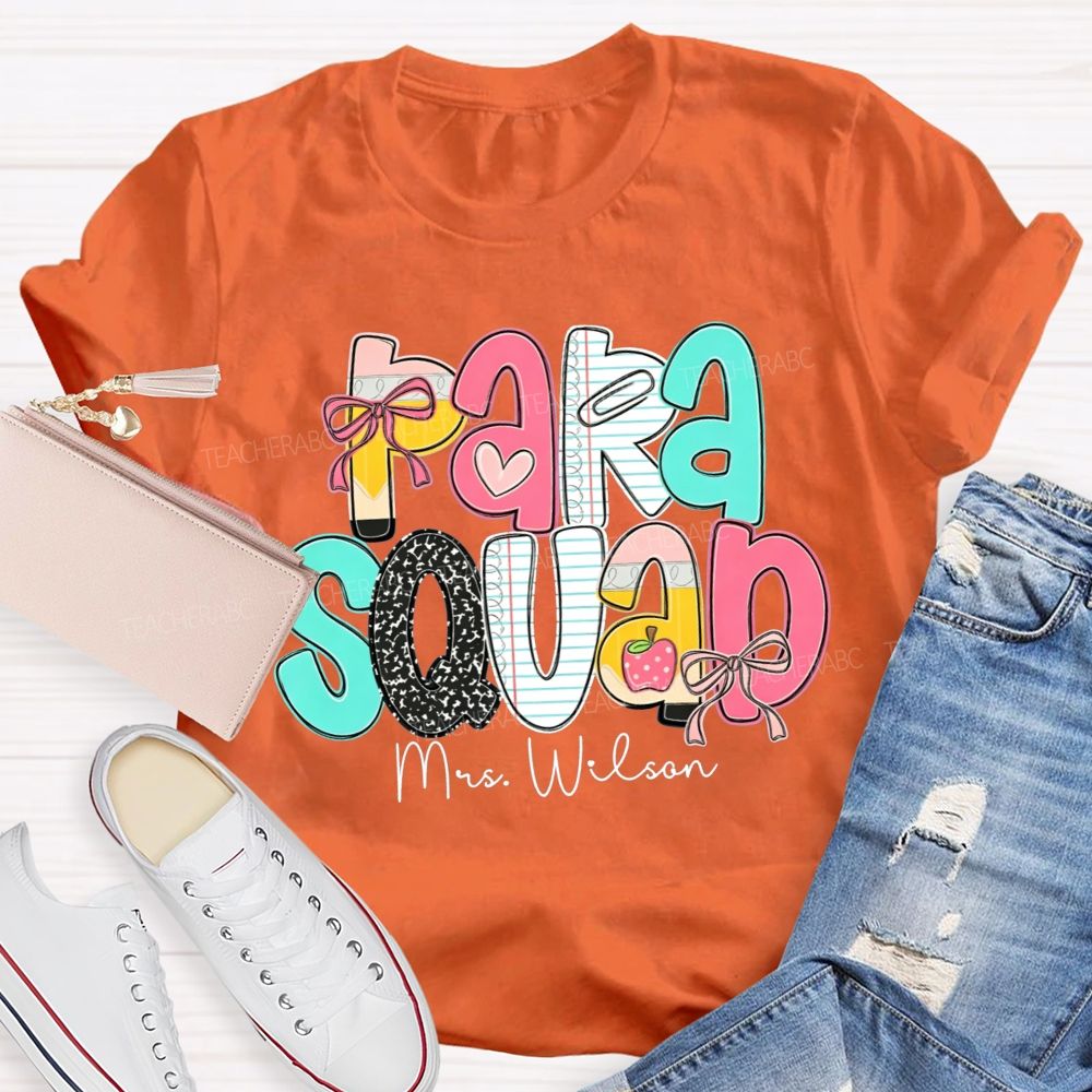 Personalized Name Para Squad Pink Heart Teacher T-Shirt
