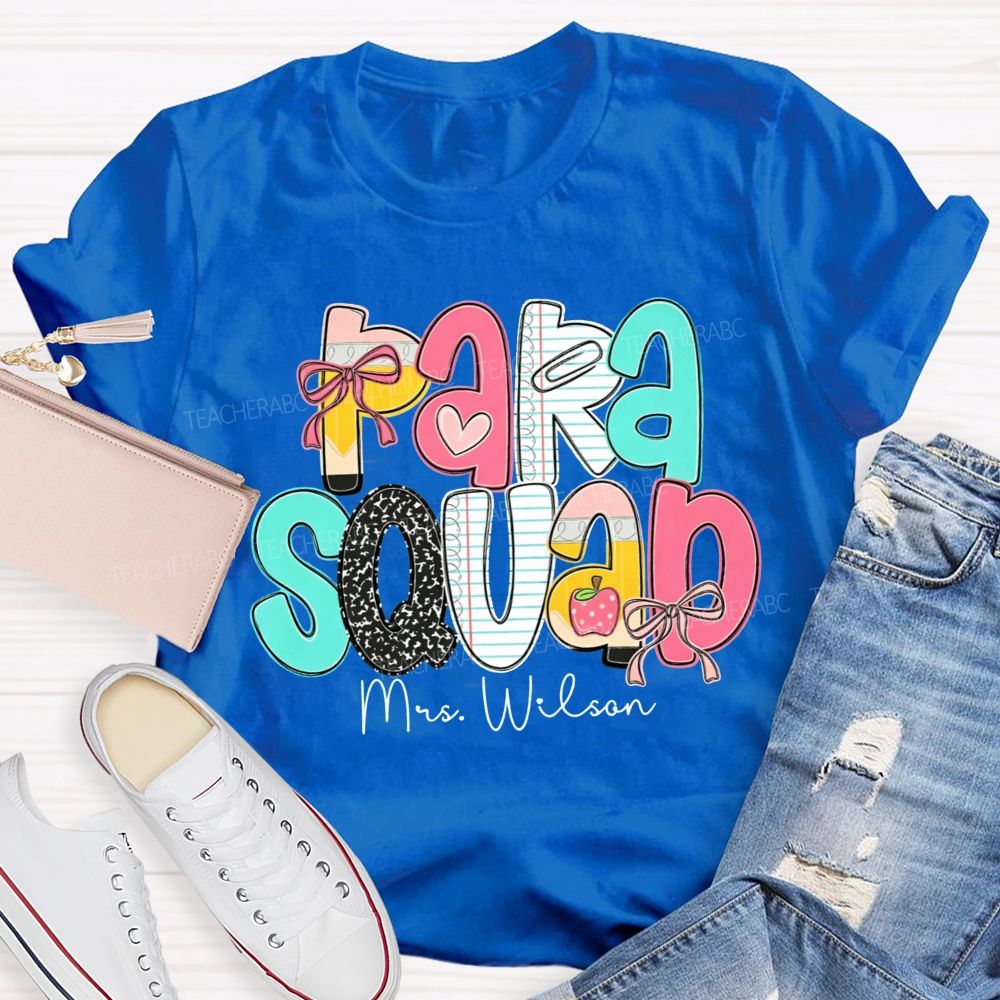 Personalized Name Para Squad Pink Heart Teacher T-Shirt