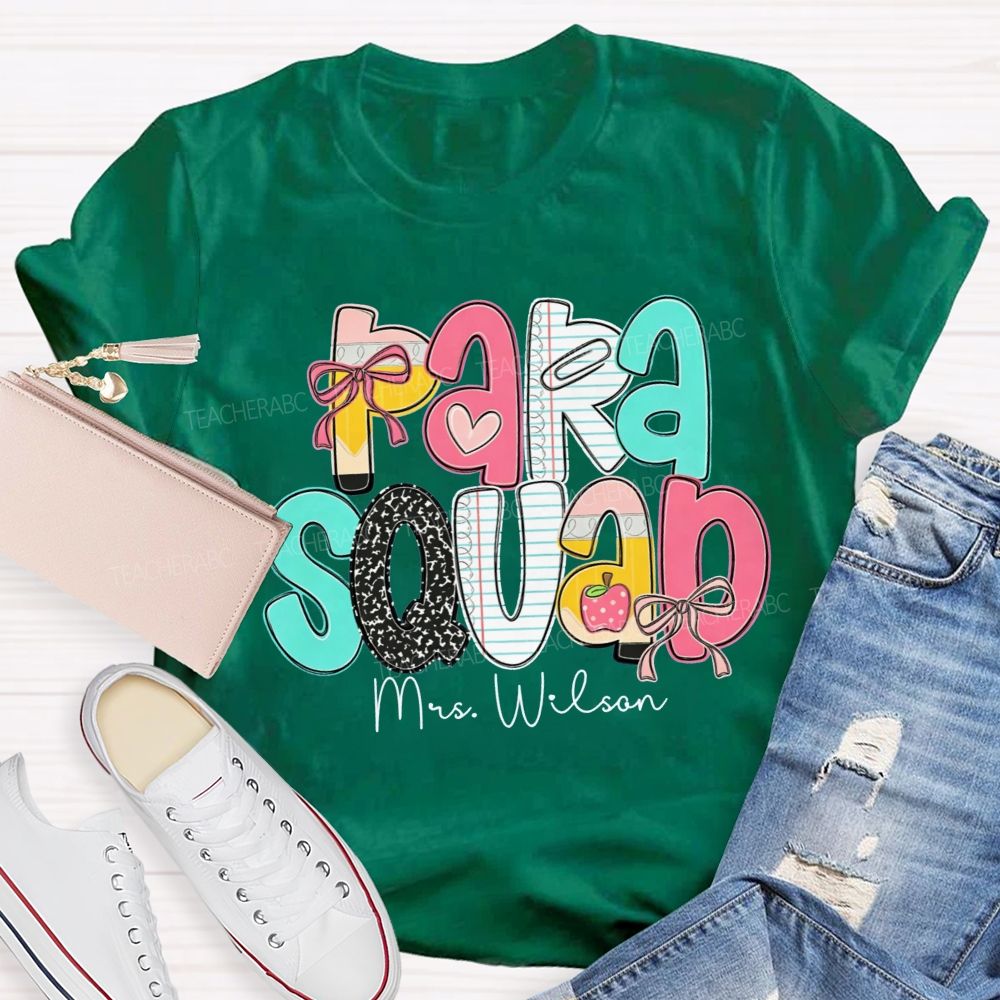 Personalized Name Para Squad Pink Heart Teacher T-Shirt