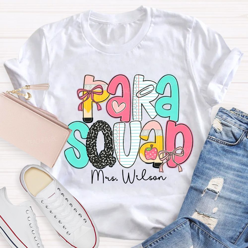 Personalized Name Para Squad Pink Heart Teacher T-Shirt