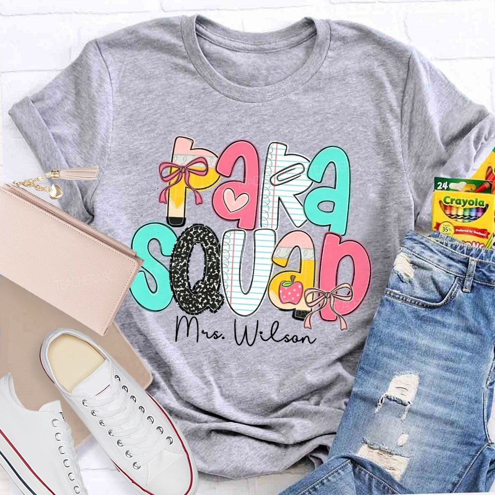 Personalized Name Para Squad Pink Heart Teacher T-Shirt