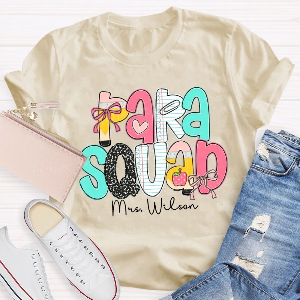 Personalized Name Para Squad Pink Heart Teacher T-Shirt