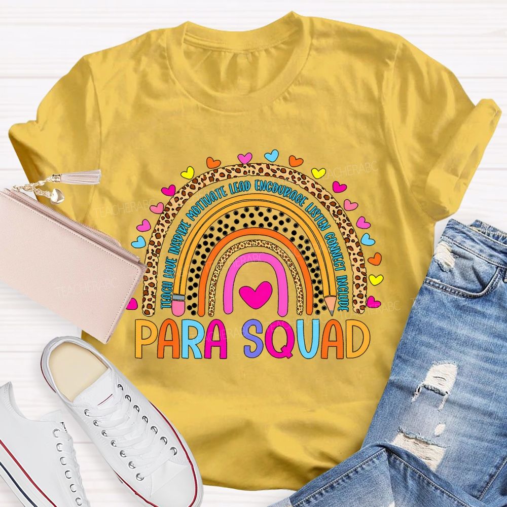 Para Squad Teach Love Inspire Leopard Rainbow Teacher T-Shirt