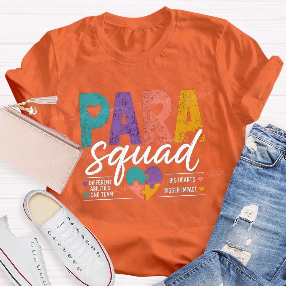 Paraprofessional Squad Different Ability One Team Big Hearts Bigger Impact Teacher T-shirt