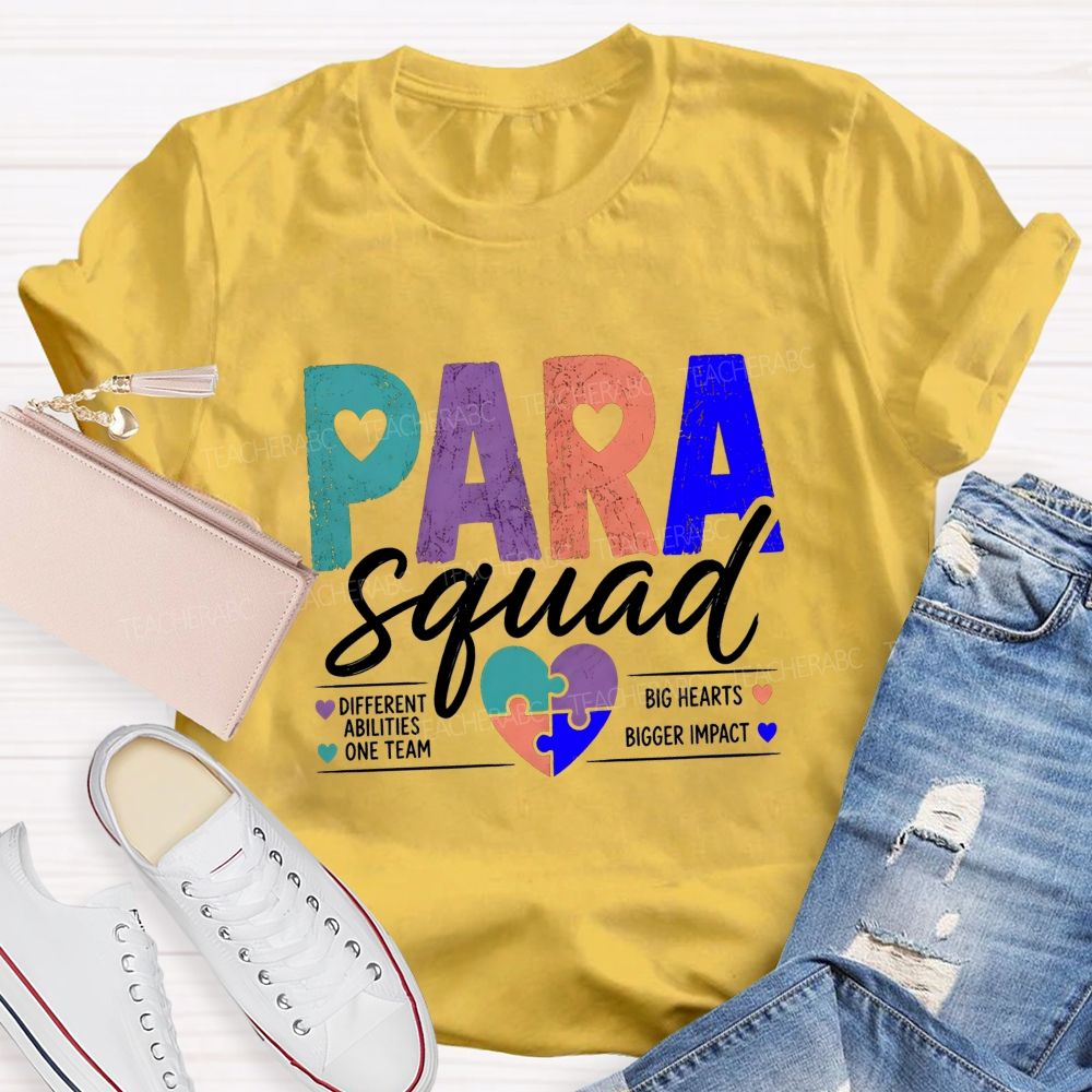 Paraprofessional Squad Different Ability One Team Big Hearts Bigger Impact Teacher T-shirt