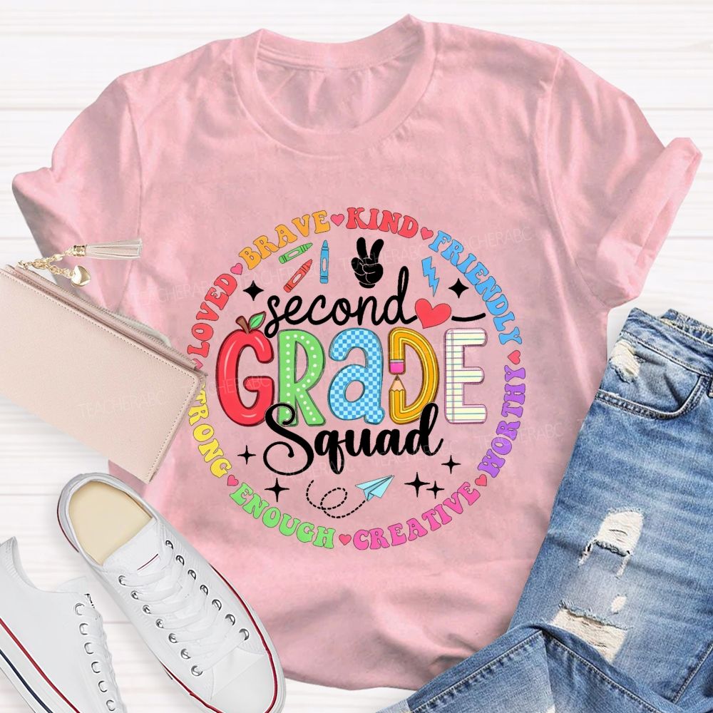 Personalized Grade Squad Loved Brave Kind Friendly Worthy Creative Enough Teacher T-shirt