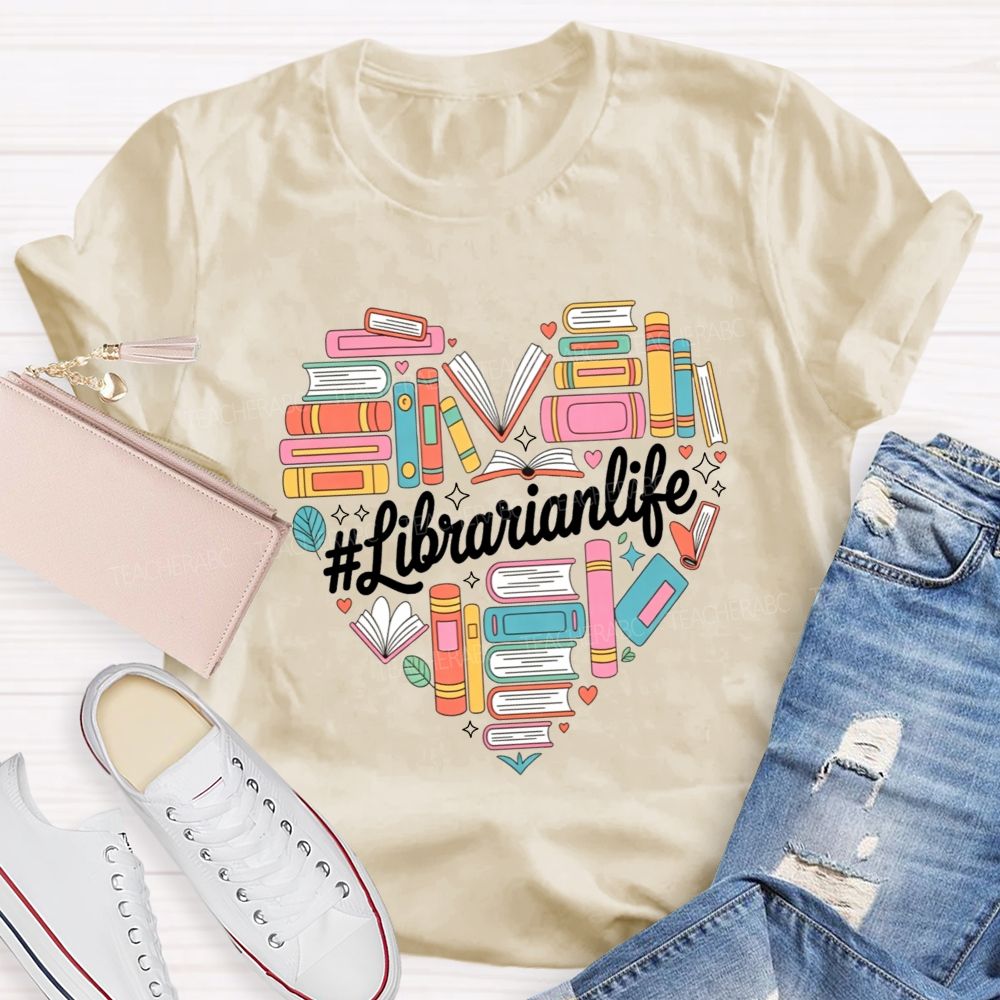Book Lover Librarian Life Heart School Librarian T-shirt