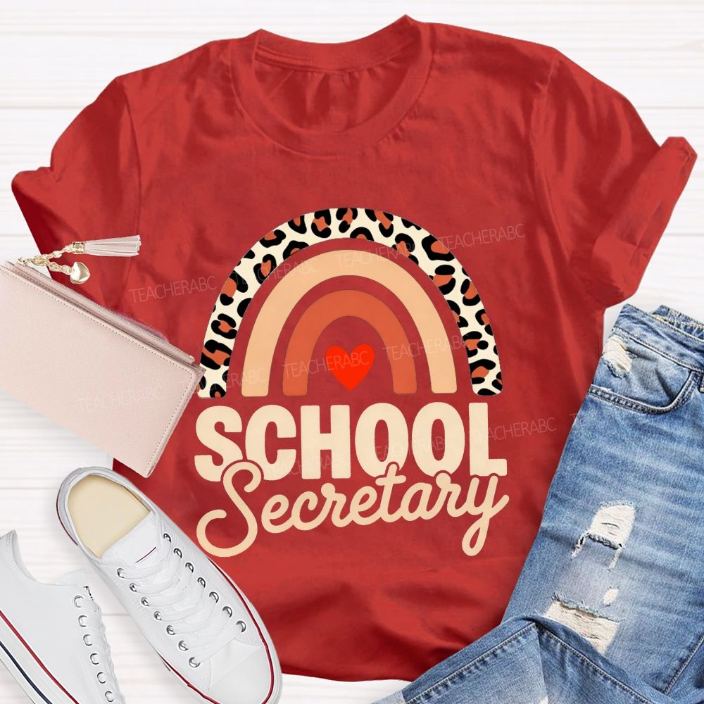 Leopard Boho Rainbow School Secretary T-shirt