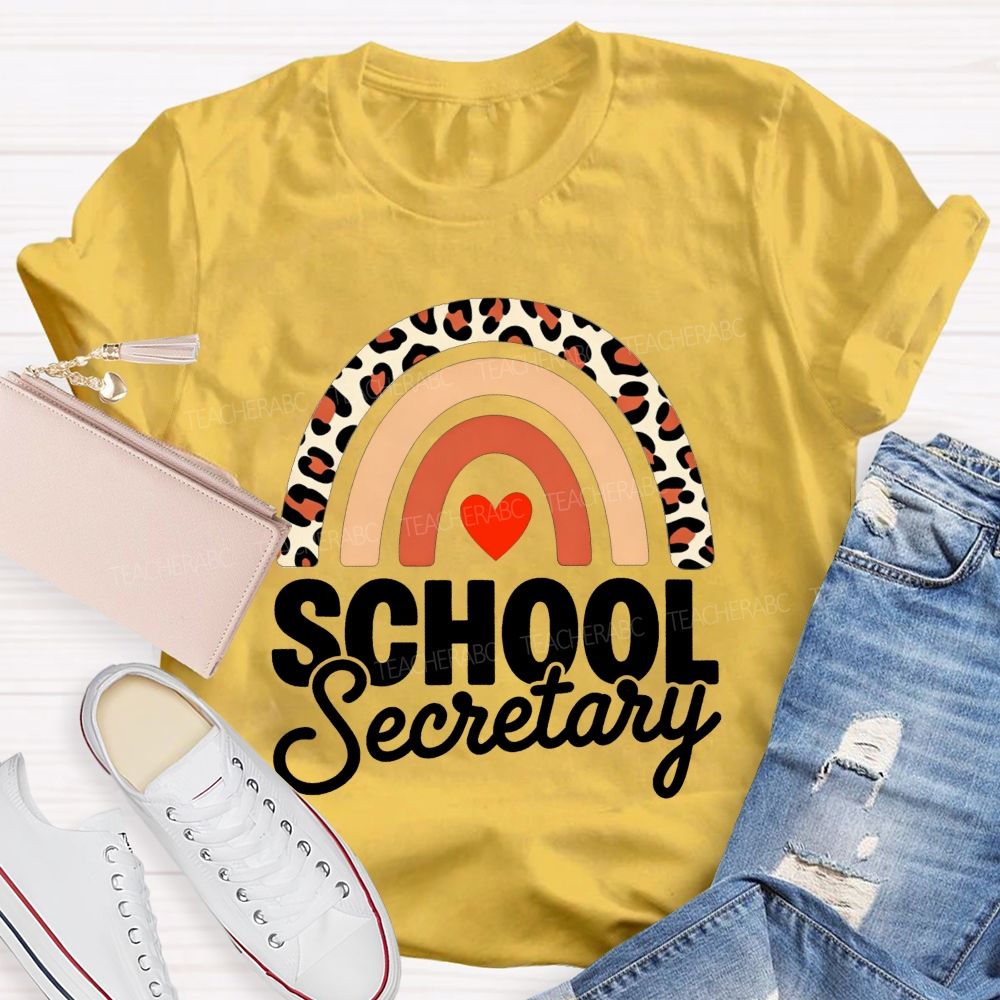 Leopard Boho Rainbow School Secretary T-shirt