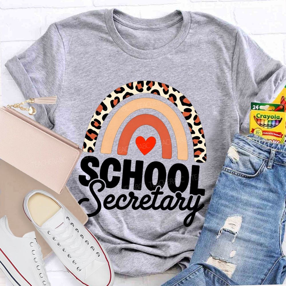 Leopard Boho Rainbow School Secretary T-shirt