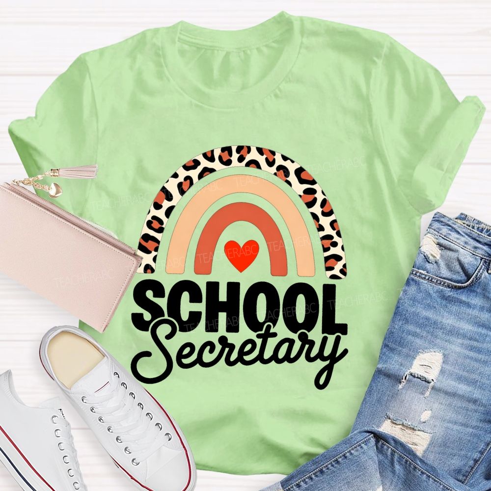 Leopard Boho Rainbow School Secretary T-shirt