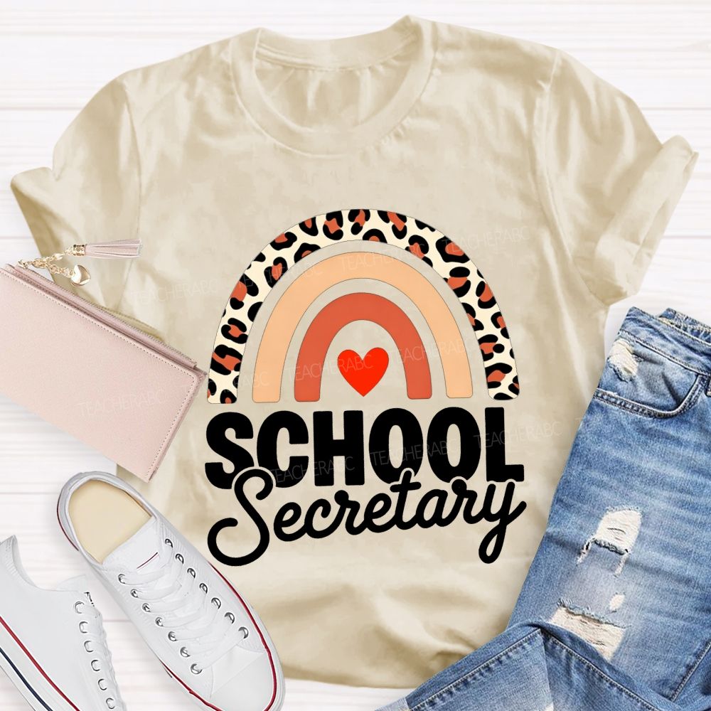 Leopard Boho Rainbow School Secretary T-shirt